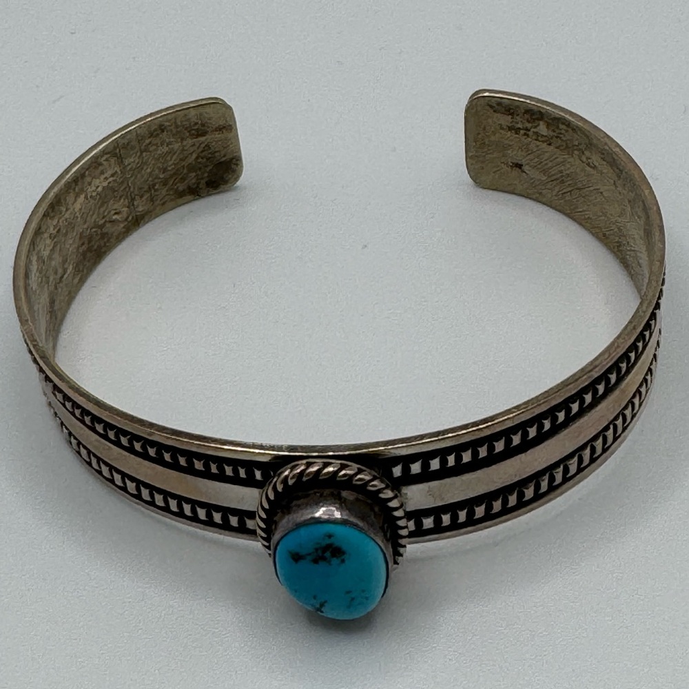 Women's Navajo .925 Silver Blue Natural Turquoise Artist Signed Harold J. - Picture 2 of 7